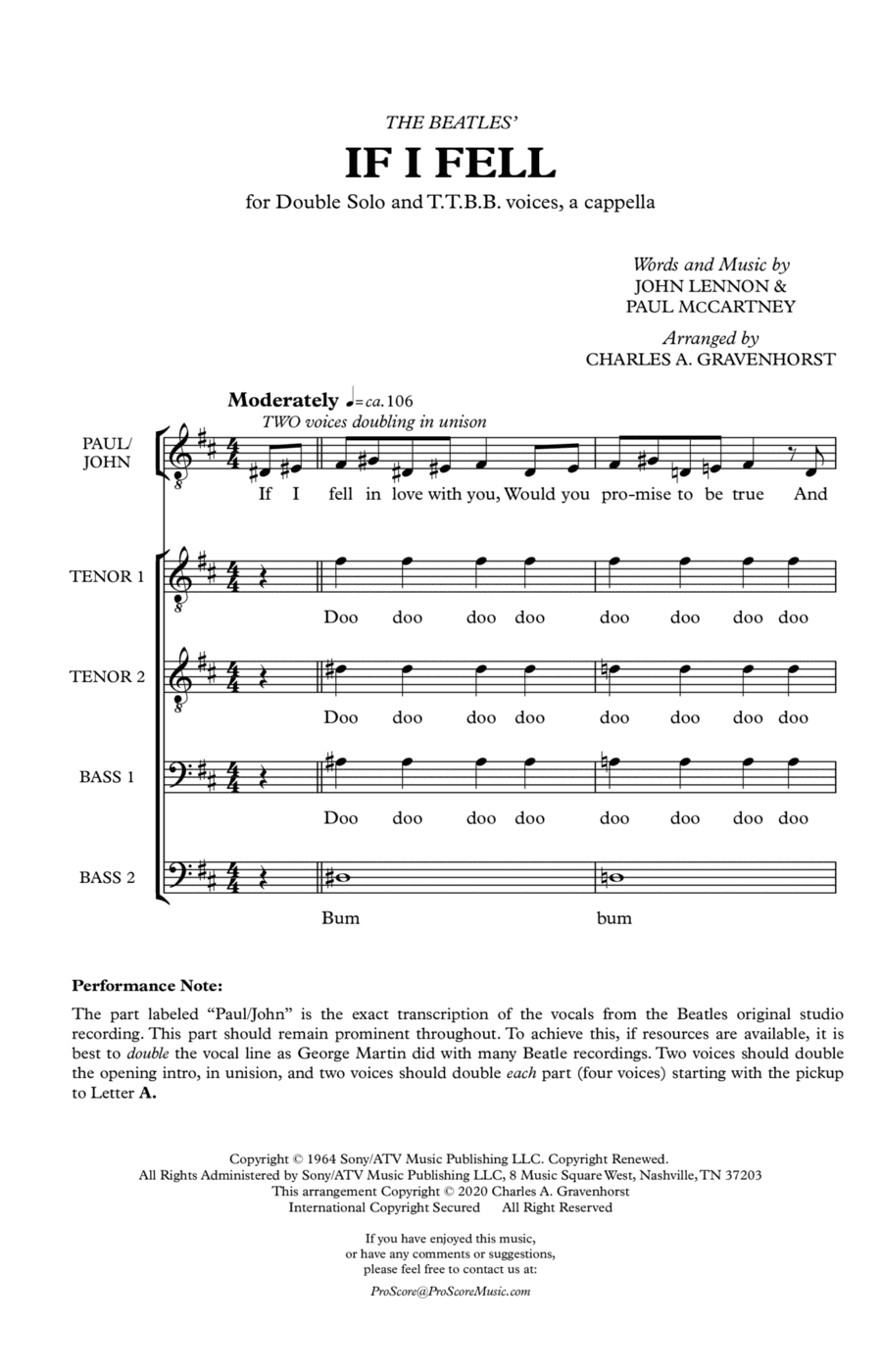If I Fell (arr. Charles A. Gravenhorst)