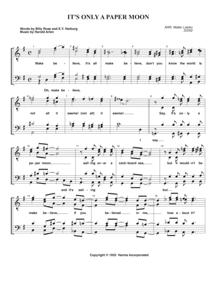 It's Only A Paper Moon (arr. Walter Latzko)