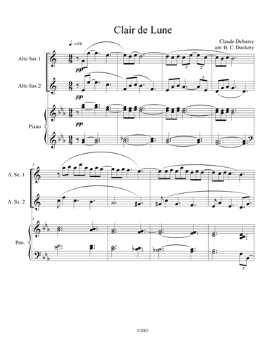 Clair de Lune (Alto Sax Duet) with piano accompaniment (arr. B. C. Dockery)