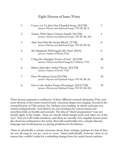 Eight Hymns of Isaac Watts