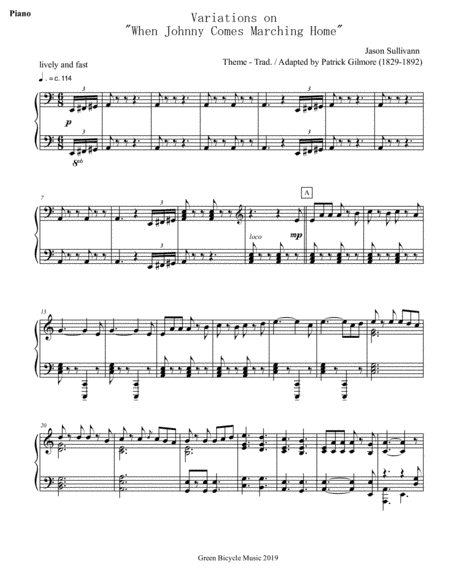 Variations on "When Johnny Comes Marching Home" for Solo Piano