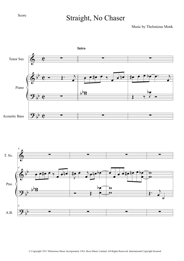 Straight No Chaser (arr. The Sheet Music Library)