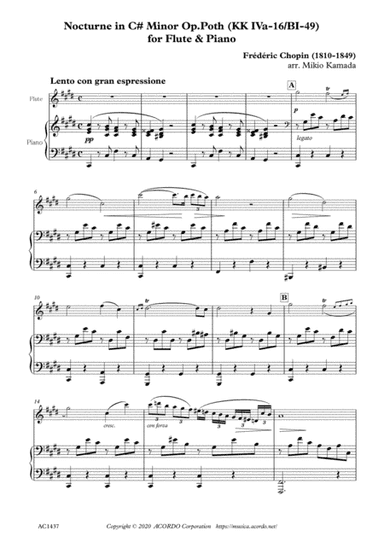 Nocturne in C# Minor Op.Poth (KK IVa-11/BI-49) for Flute & Piano (arr. Mikio Kamada)