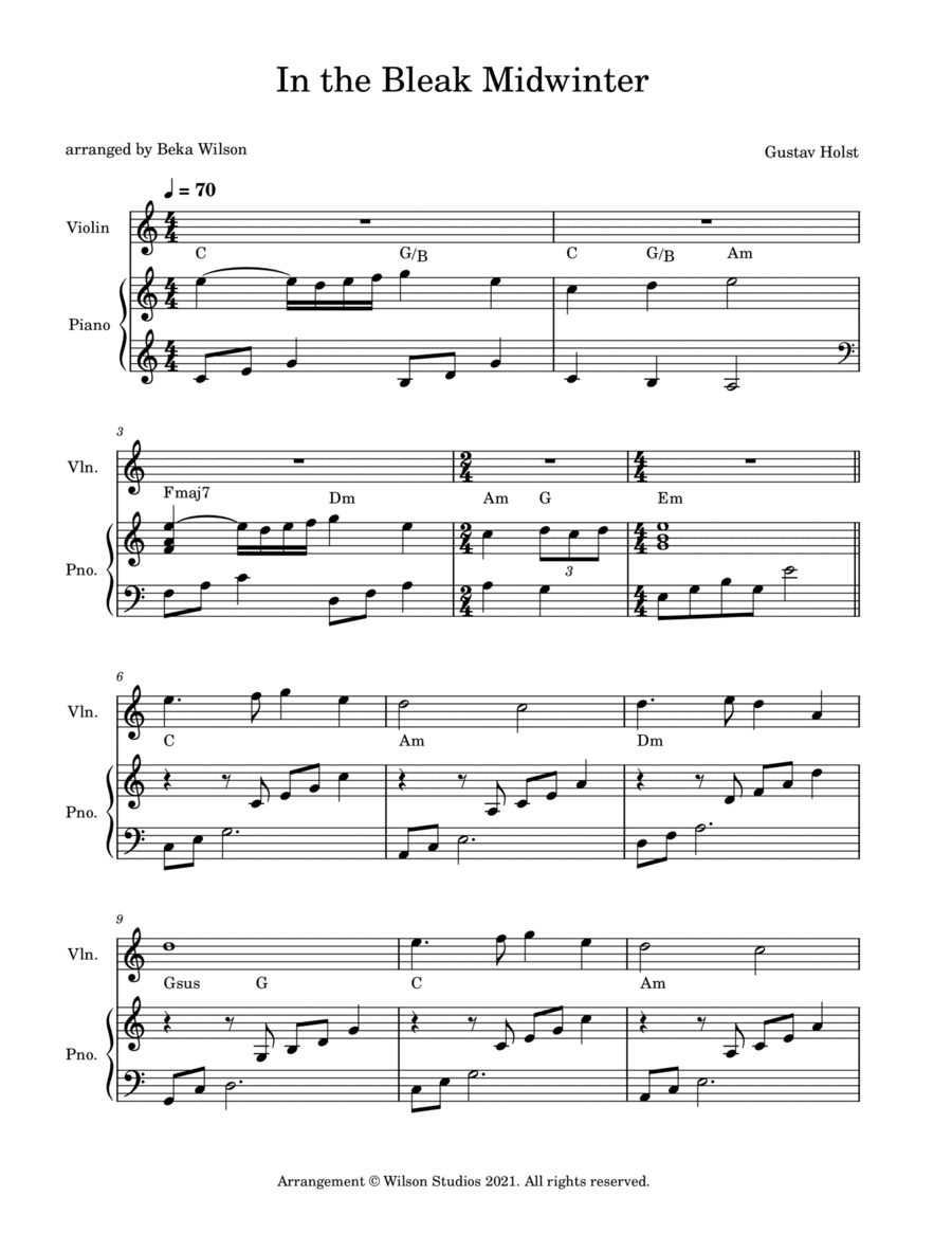 In the Bleak Midwinter--violin solo (arr. Beka Wilson)