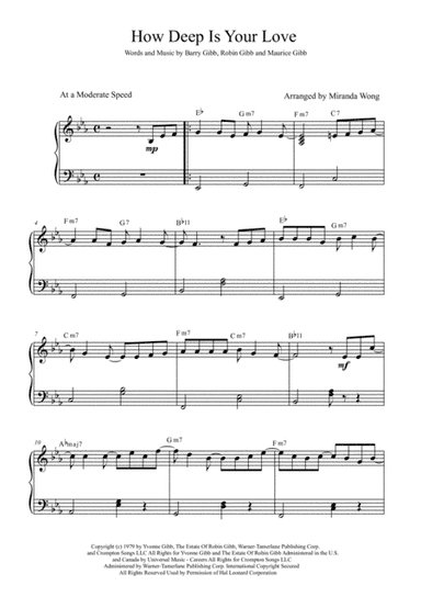 How Deep Is Your Love  from the Motion Picture SATURDAY NIGHT FEVER (arr. Miranda Wong)