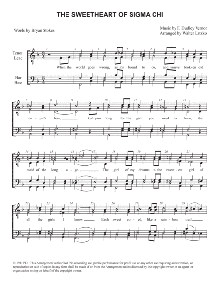 SWEETHEART OF SIGMA CHI (arr. Walter Latzko)
