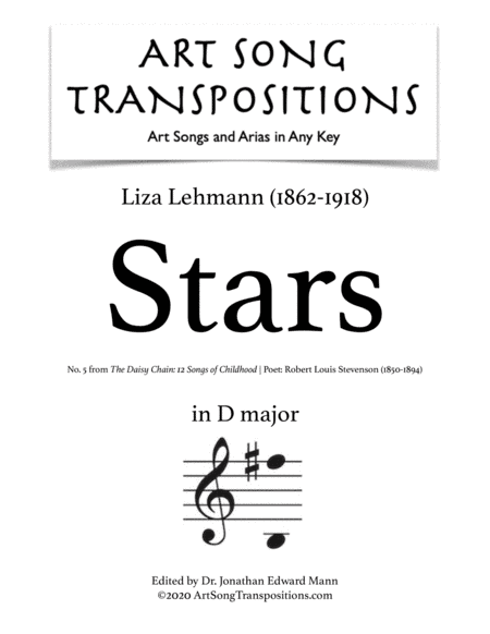 LEHMANN: Stars (transposed to D major) (arr. ArtSongTranspositions.com)