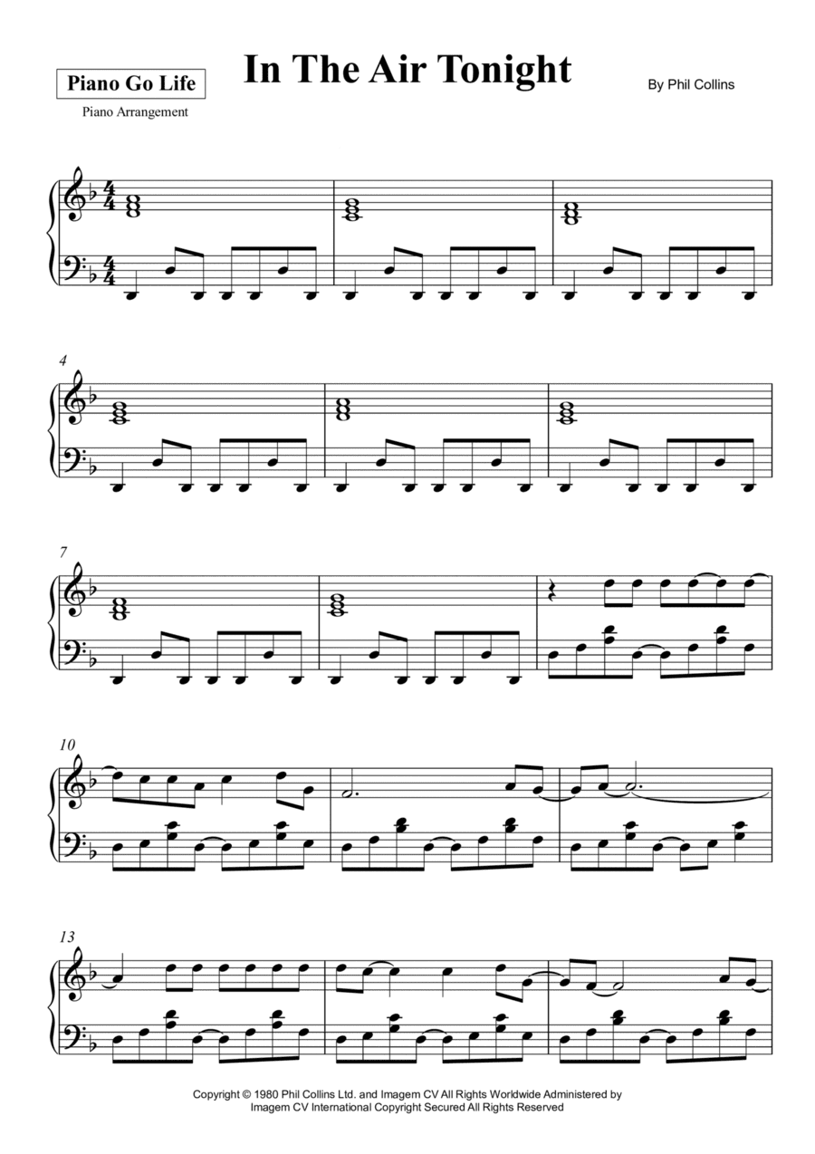 In The Air Tonight (arr. Piano Go Life)