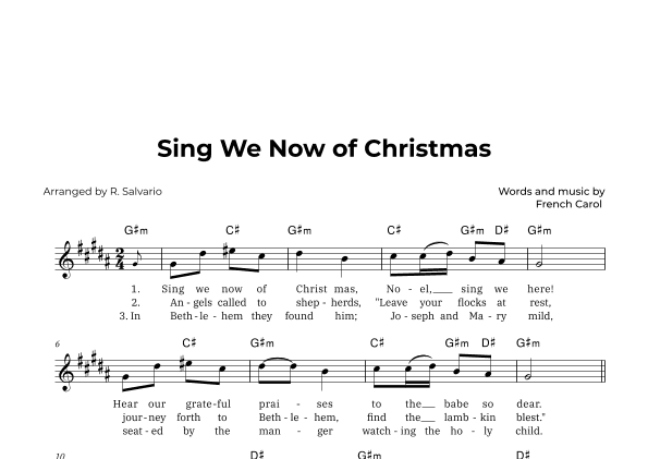 Sing We Now of Christmas (Key of G-Sharp Minor) (arr. R. Salvario)