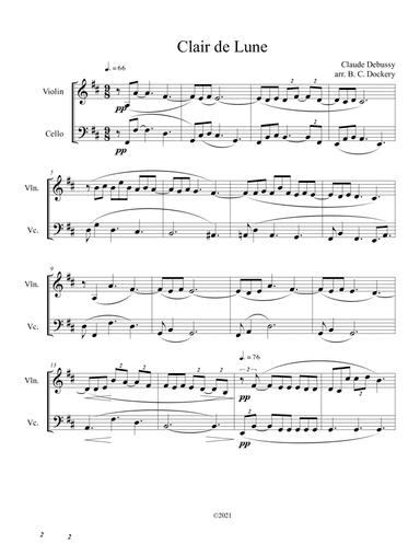 Clair de Lune (Violin and Cello Duet) (arr. B. C. Dockery)