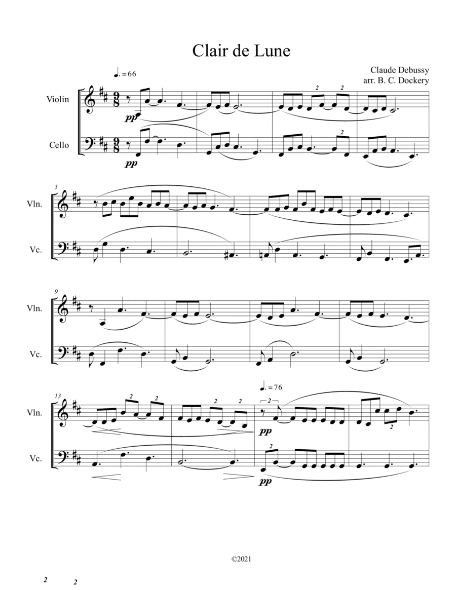 Clair de Lune (Violin and Cello Duet) (arr. B. C. Dockery)