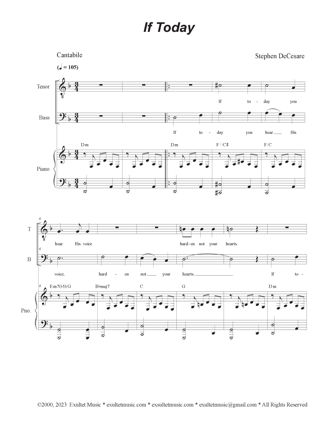 If Today (Duet for Tenor and Bass solo) (Easy Vocal Duet Version)