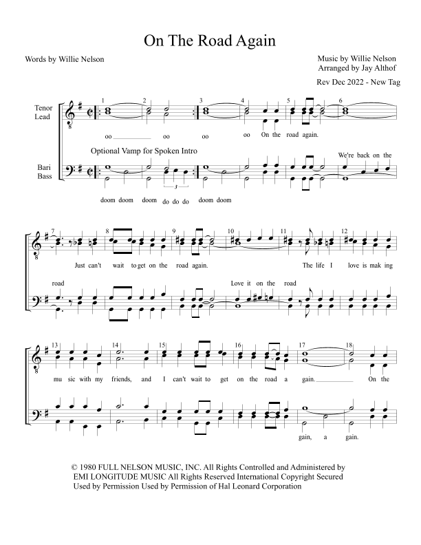 On The Road Again (arr. Jay Althof)