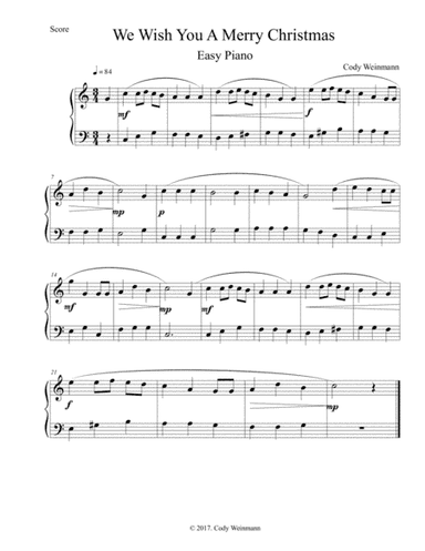 We Wish You A Merry Christmas New Easy Piano Arrangement (arr. Cody Weinmann)