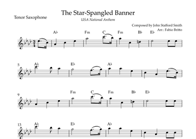 The Star Spangled Banner (USA National Anthem) for Tenor Saxophone Solo with Chords (Gb Major) (arr. Fabio Britto)
