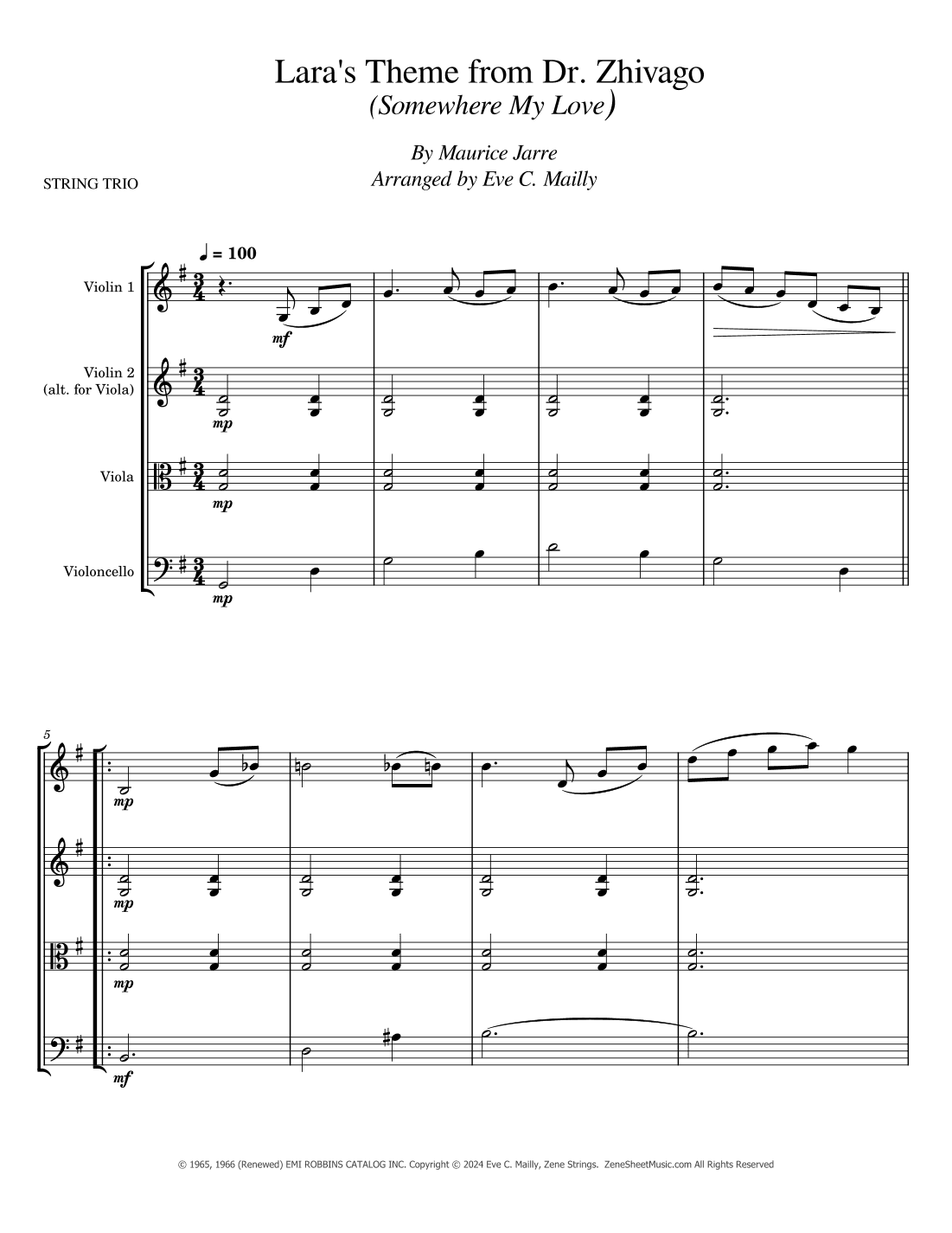 Lara's Theme From Doctor Zhivago (arr. Eve C. Mailly - Zene Strings)