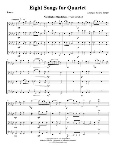 Eight Songs for Quartet for Trombone or Low Brass Quartet (arr. Eric Burger Music)