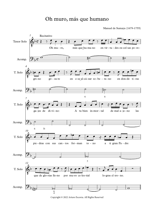 Oh, muro mas que humano - Cantada a solo a N.P. Sn. Pedro con violines  - Score Only (arr. Arturo Escorza)