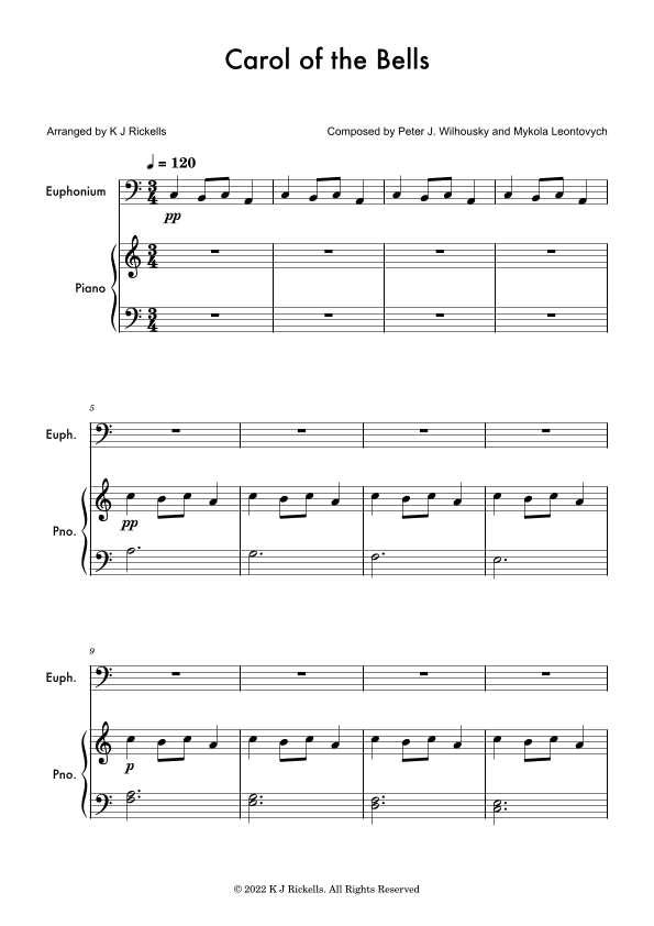 Carol Of The Bells - Euphonium/Baritone (arr. K J Rickells)