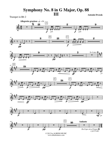 Dvorak Symphony No. 8, Movement III - Trumpet in Bb 2 (Transposed Part), Op. 88 (arr. Doug Clyde)