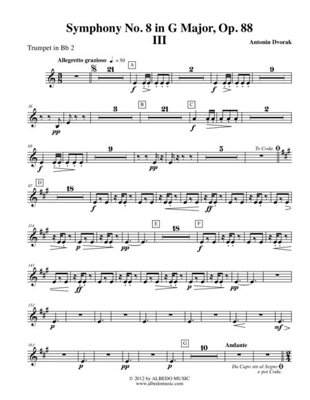 Dvorak Symphony No. 8, Movement III - Trumpet in Bb 2 (Transposed Part), Op. 88 (arr. Doug Clyde)