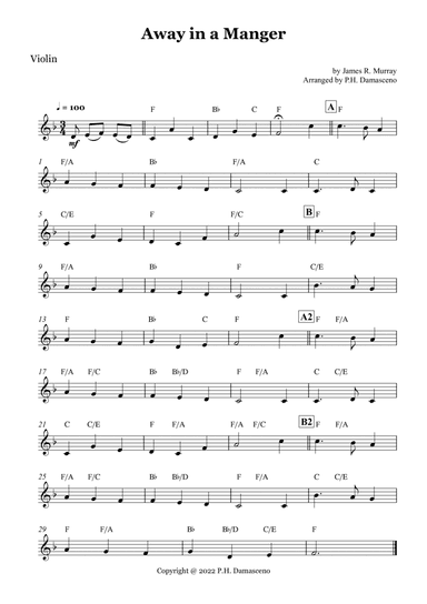 Away in a Manger - Violin Solo with Chords (arr. P.H. Damasceno)