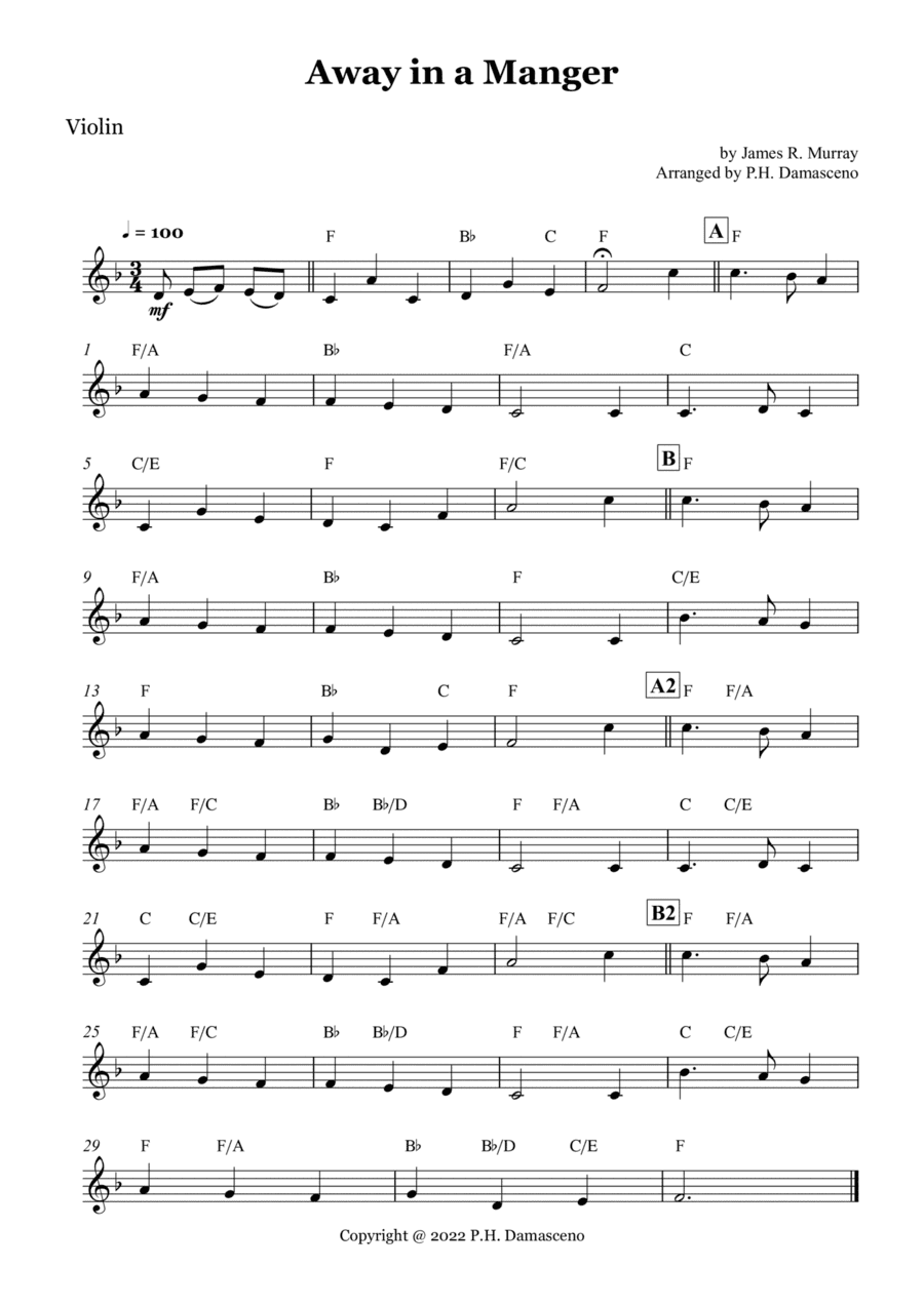 Away in a Manger - Violin Solo with Chords (arr. P.H. Damasceno)