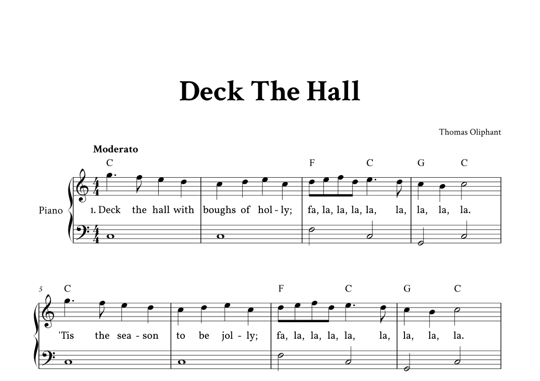 Deck The Hall - Easy Piano in C (with Lyrics) (arr. Yuri Noronha)