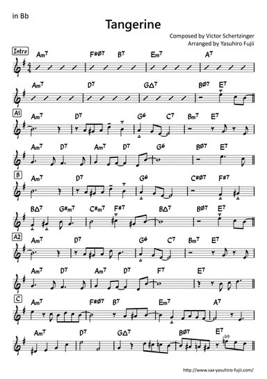 Tangerine - Easy Improvisation Example for Tenor Sax (arr. Yasuhiro Fujii)