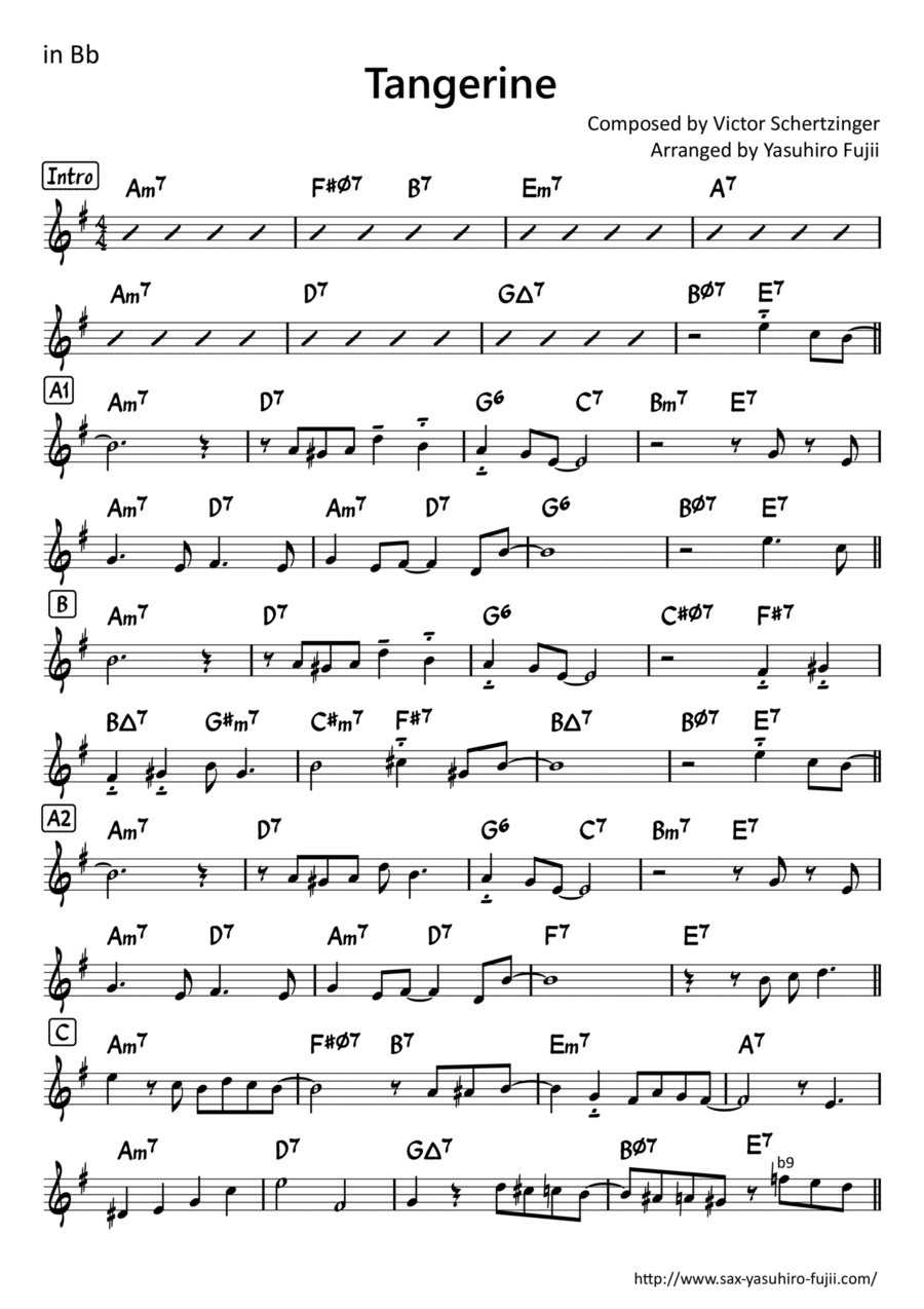 Tangerine - Easy Improvisation Example for Tenor Sax (arr. Yasuhiro Fujii)