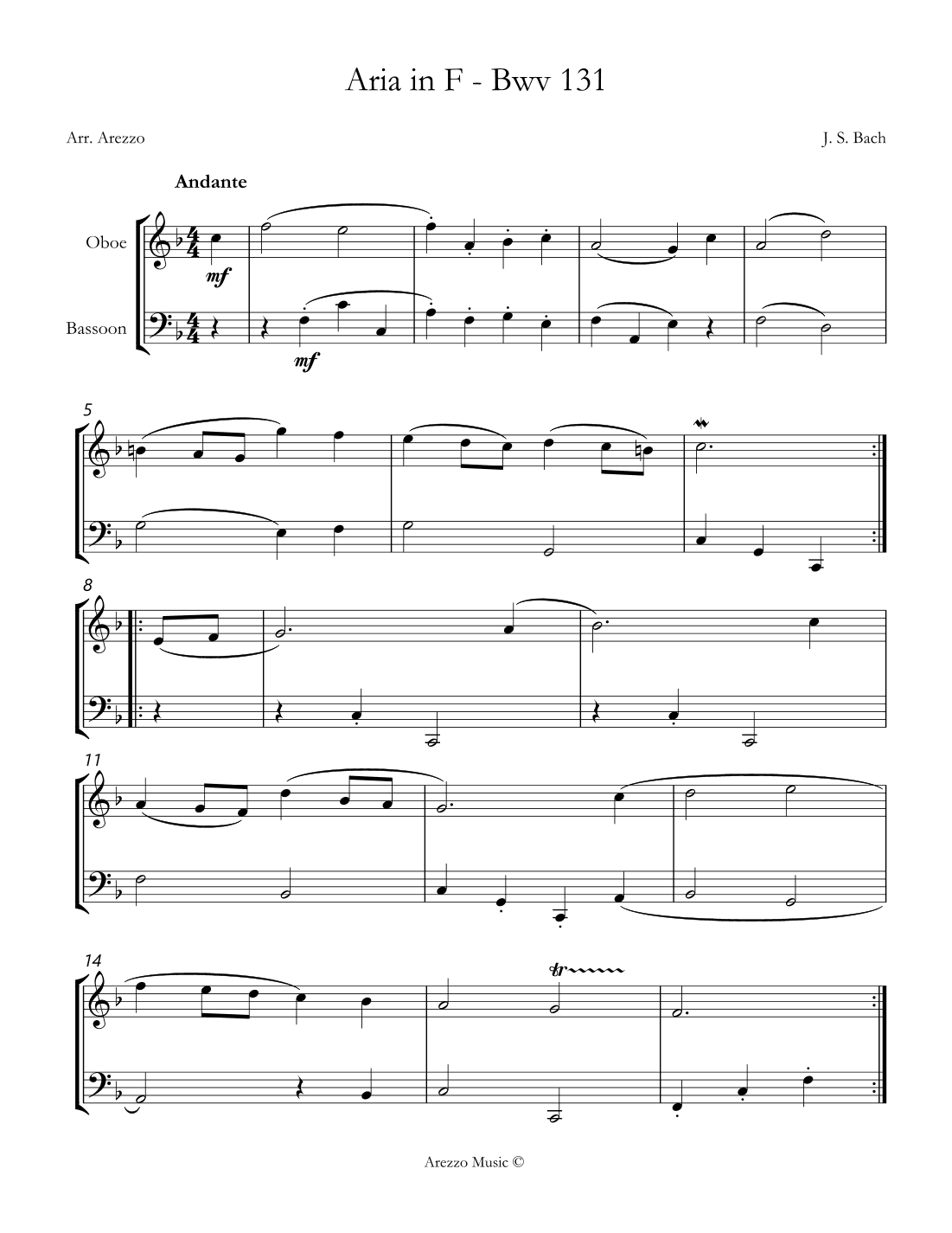 bach bwv anh. 131 gavotte in f major Oboe and Bassoon Sheet Music (arr. Arezzo Music)