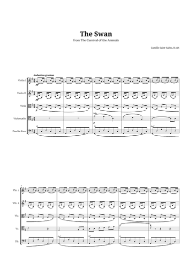The Swan by Saint-Saëns for String Quintet with Chords (arr. Langanho)