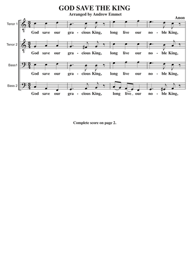 God Save The King A Cappella TTBB (arr. Andrew Emmet)