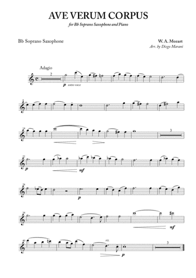 Ave Verum Corpus for Soprano Saxophone and Piano (arr. Diego Marani)