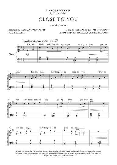 Close To You (arr. Danilo "Daca" Alves)