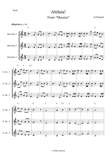 Aleluia by Haendel for Alto Saxophone Trio (arr. The Sheet Music Library)