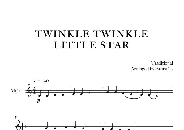 Twinkle Twinkle Little Star (Easy Violin) (arr. Bruna T.)