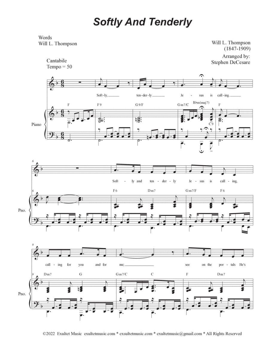 Softly And Tenderly (Unison choir - Medium Key) (arr. Stephen DeCesare)