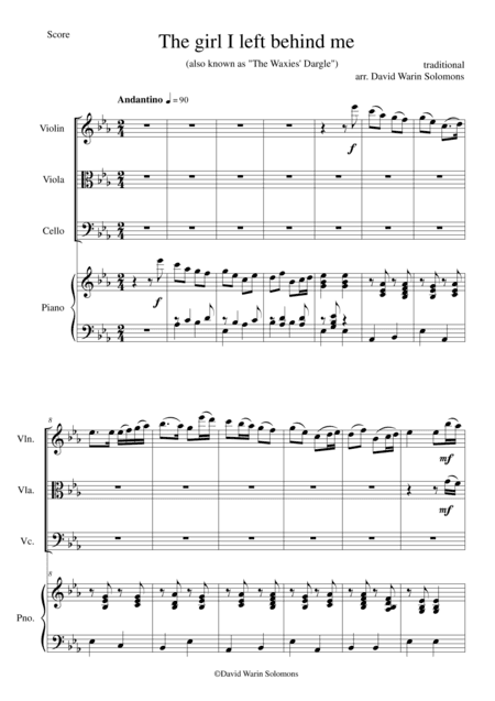The girl I left behind me (Waxies' Dargle) for string trio and piano (arr. David Warin Solomons)