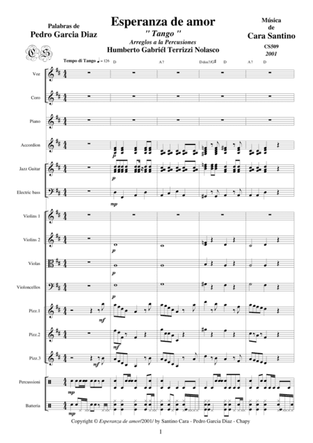 Esperanza de amor - Tango - for voice and orchestra