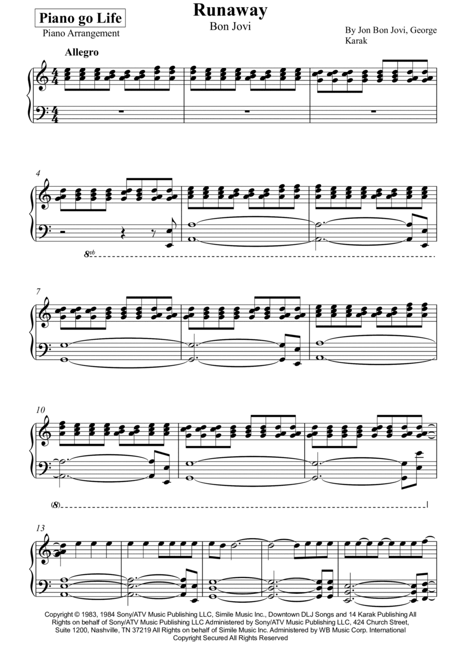 Runaway (arr. Piano Go Life)