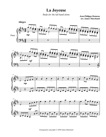 Joyeuse, arranged for the left hand alone (arr. James Marchand)
