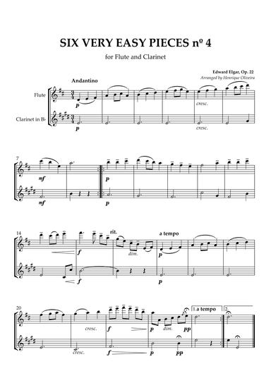 Six Very Easy Pieces nº 4 (Andantino) - Flute and Clarinet (arr. Henrique Oliveira)