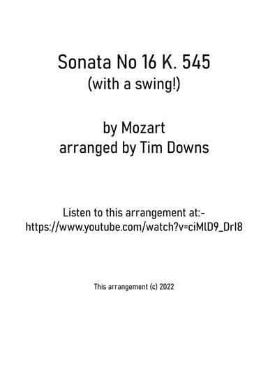 Mozart Sonata No 16 K545 (with a swing!) (arr. Tim Downs)