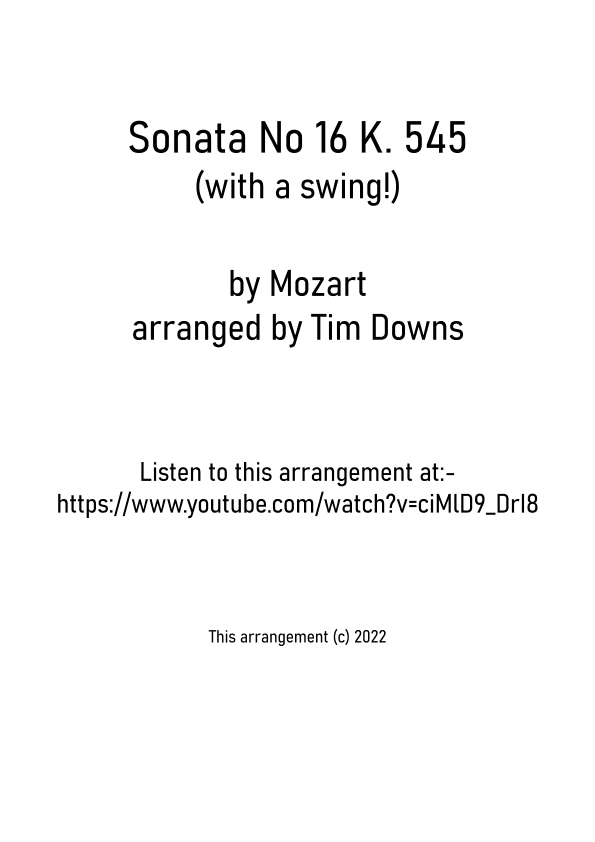 Mozart Sonata No 16 K545 (with a swing!) (arr. Tim Downs)
