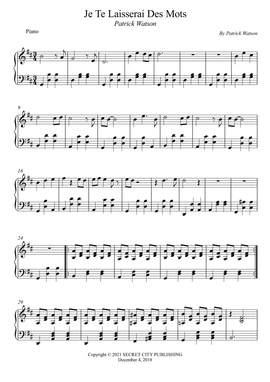 Je Te Laisserai Des Mots (arr. Wesley S. SIlva)