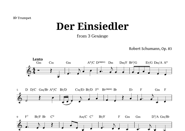 Der Einsiedler by Schumann for Trumpet and Chords (arr. Langanho)