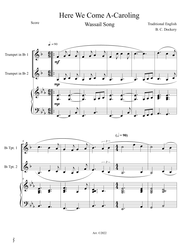 Here We Come A-Caroling (Trumpet Duet with Piano Accompaniment) (arr. B. C. Dockery)