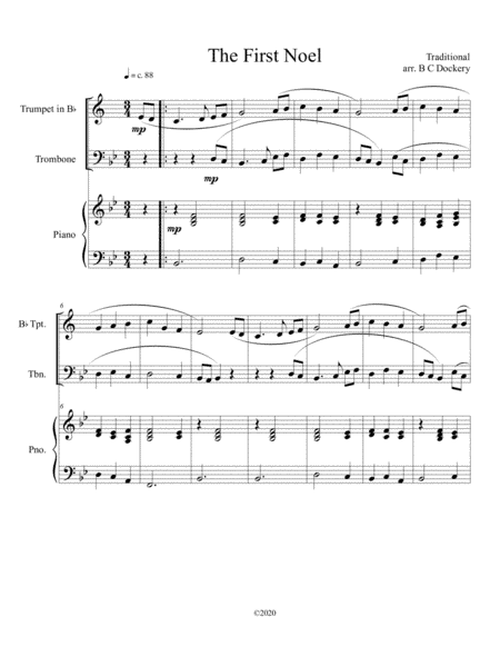 The First Noel (trumpet and trombone duet) with piano accompaniment (arr. B C Dockery)