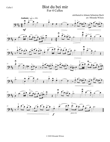 J. S. Bach, "Bist du bei mir" for 4 cellos (arr. Miranda Wilson)